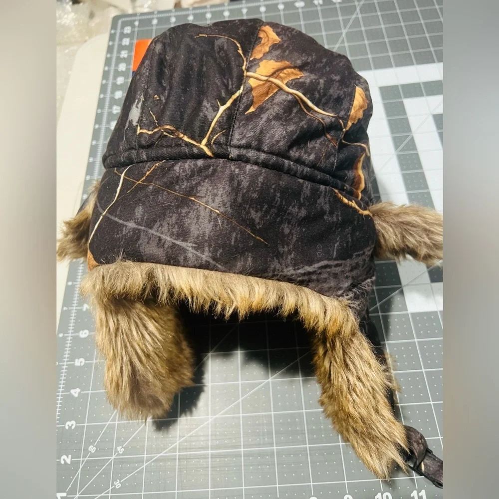 3M Thinsulate Black Camo Trapper Hat with Brown Faux Fur Trim